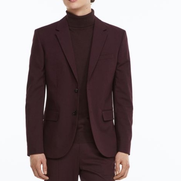 H&M Suits & Blazers Mens Hm Skinny Fit Coupe Moulante Burgundy Blazer Suit Jacket Poshmark
